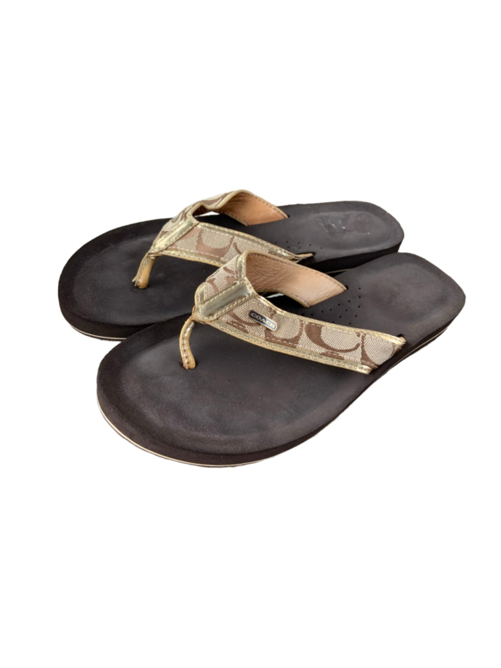 Coach Jaye Flip Flop Sandals Brown Gold Size 9.5